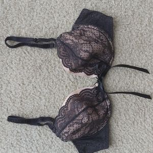 Victoria's Secret 36B Lace Bow Black Nude Bra